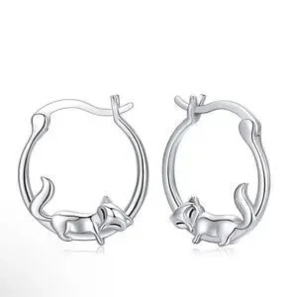 Cute?Fox Silver Hoop?Earrings